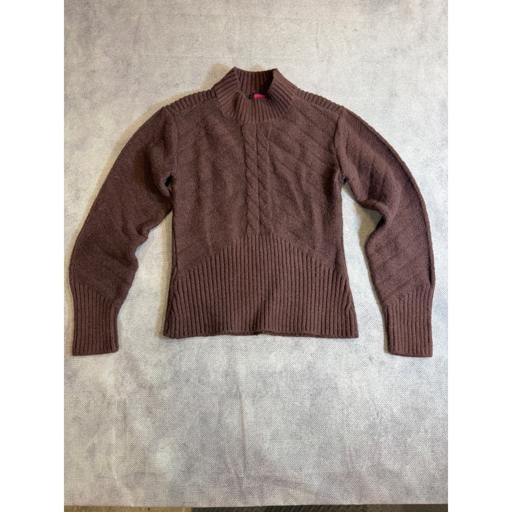 Rock & Roll Denim Womens Brown Mock Neck Cable Knit Ribbed Sweater Large